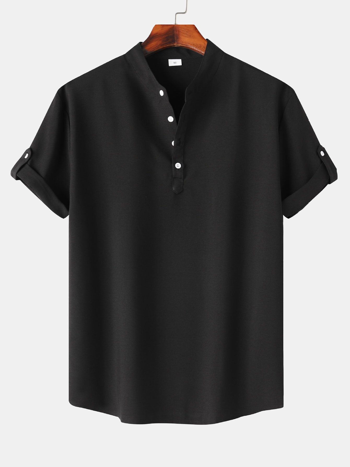 Short Sleeve Henley Shirt with Linen Texture