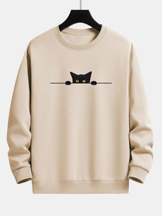 Relaxed Fit Sweatshirt with Black Cat Design