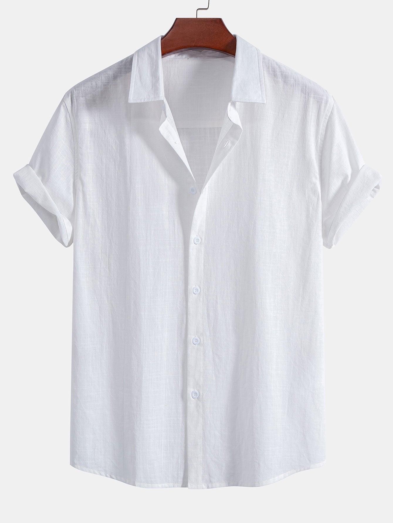 Camicia in cotone con bottoni e effetto lino e pantaloncini da bagno a righe