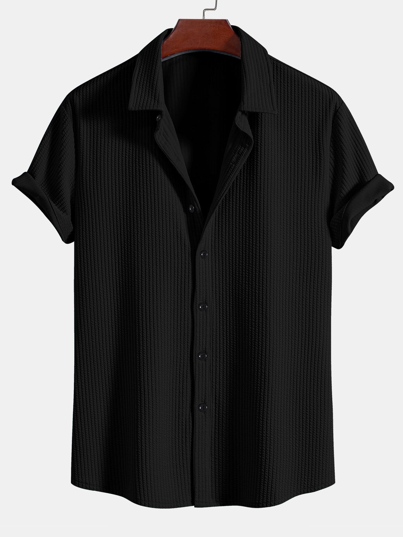 Ribbed Button-Up Shirt with Muscle Fit