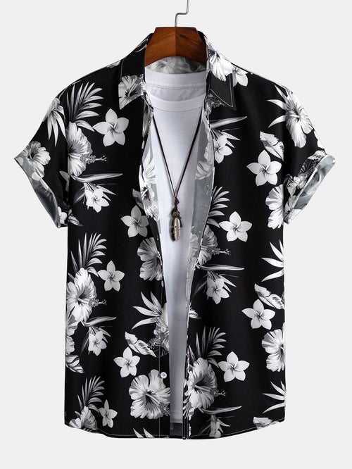 Button-Up Shirt with Tropical Floral Design