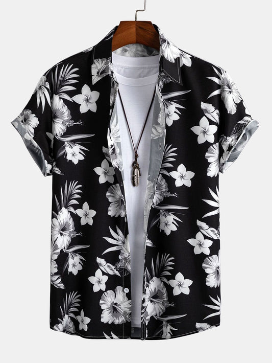 Button-Up Shirt with Tropical Floral Design