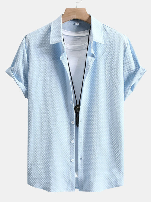 Button-Up Shirt with Checkerboard Jacquard Pattern