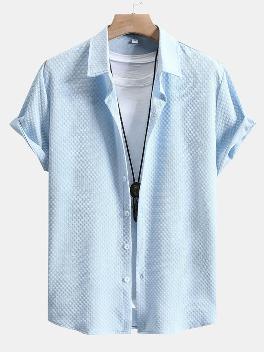 Camicia con bottoni e motivo jacquard a scacchiera