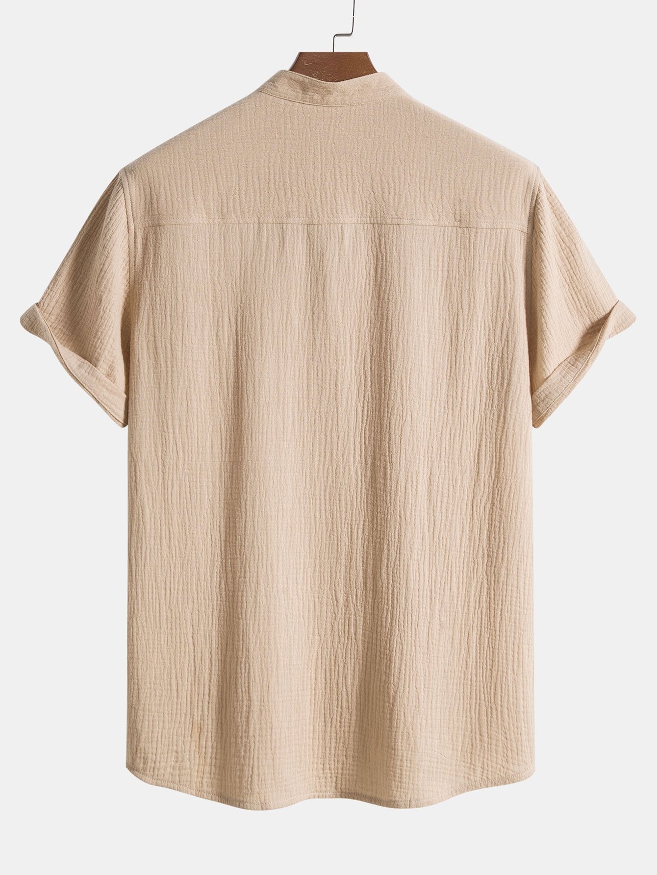 Camicia Henley in cotone stropicciato con patta semiaperta