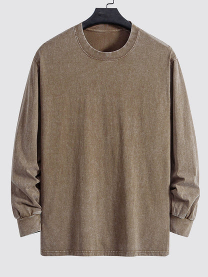 Relaxed Fit Long Sleeve Distressed Wash T-Shirt