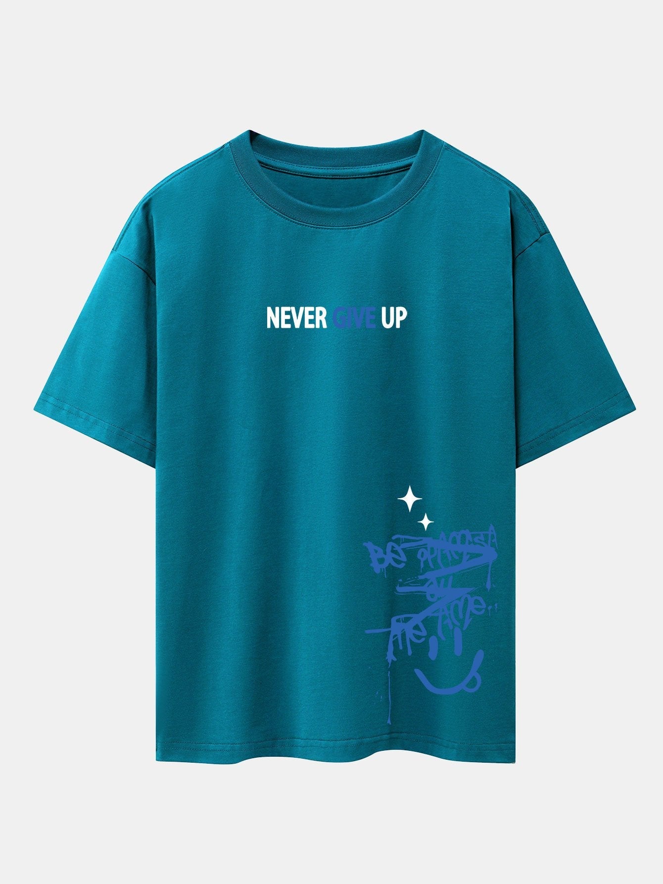 Never Give Up Smiley Face Graphic Oversized Drop Shoulder T-Shirt