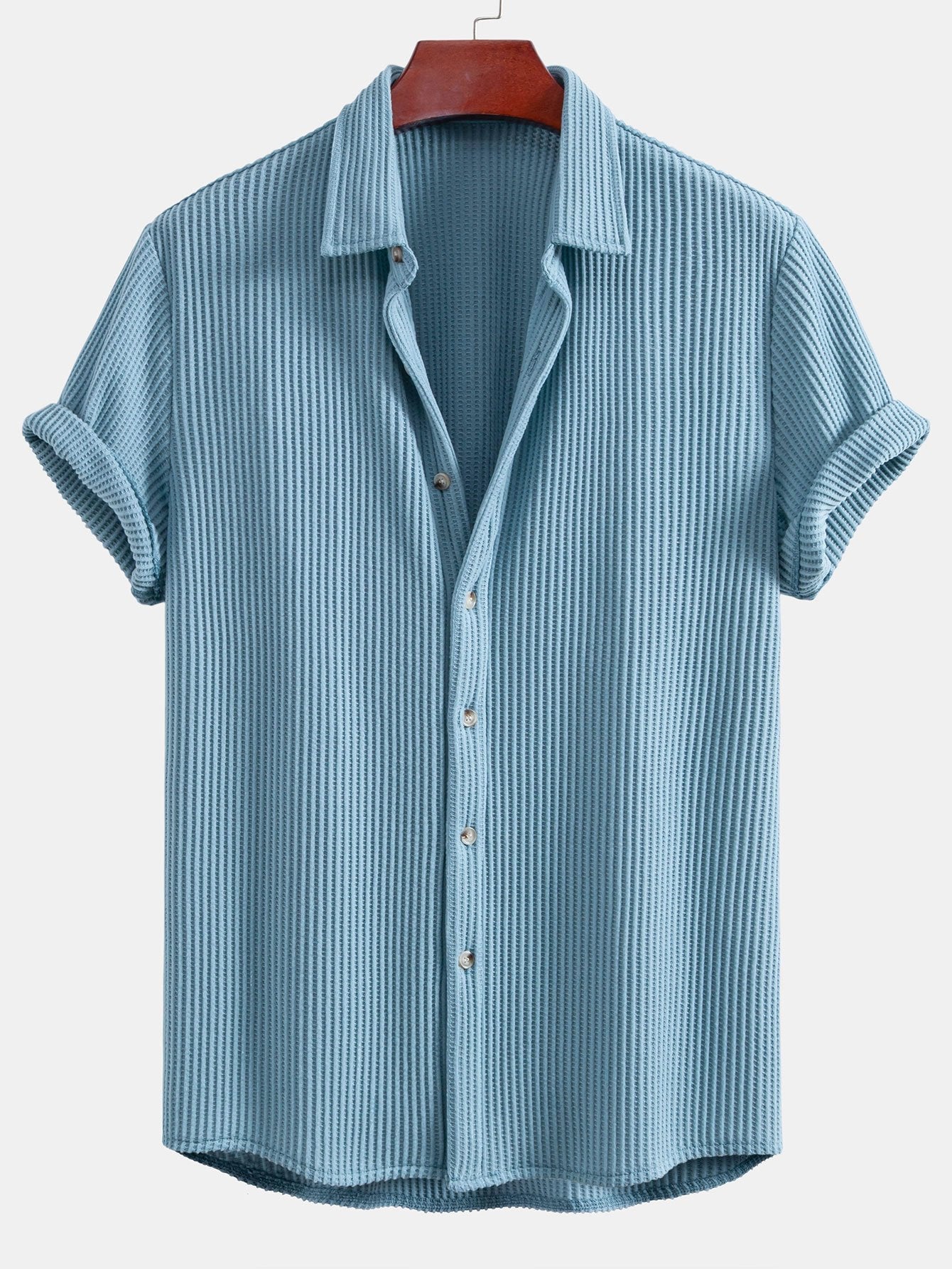 Chemise boutonnée gaufrée avec short gaufré à cordon assorti