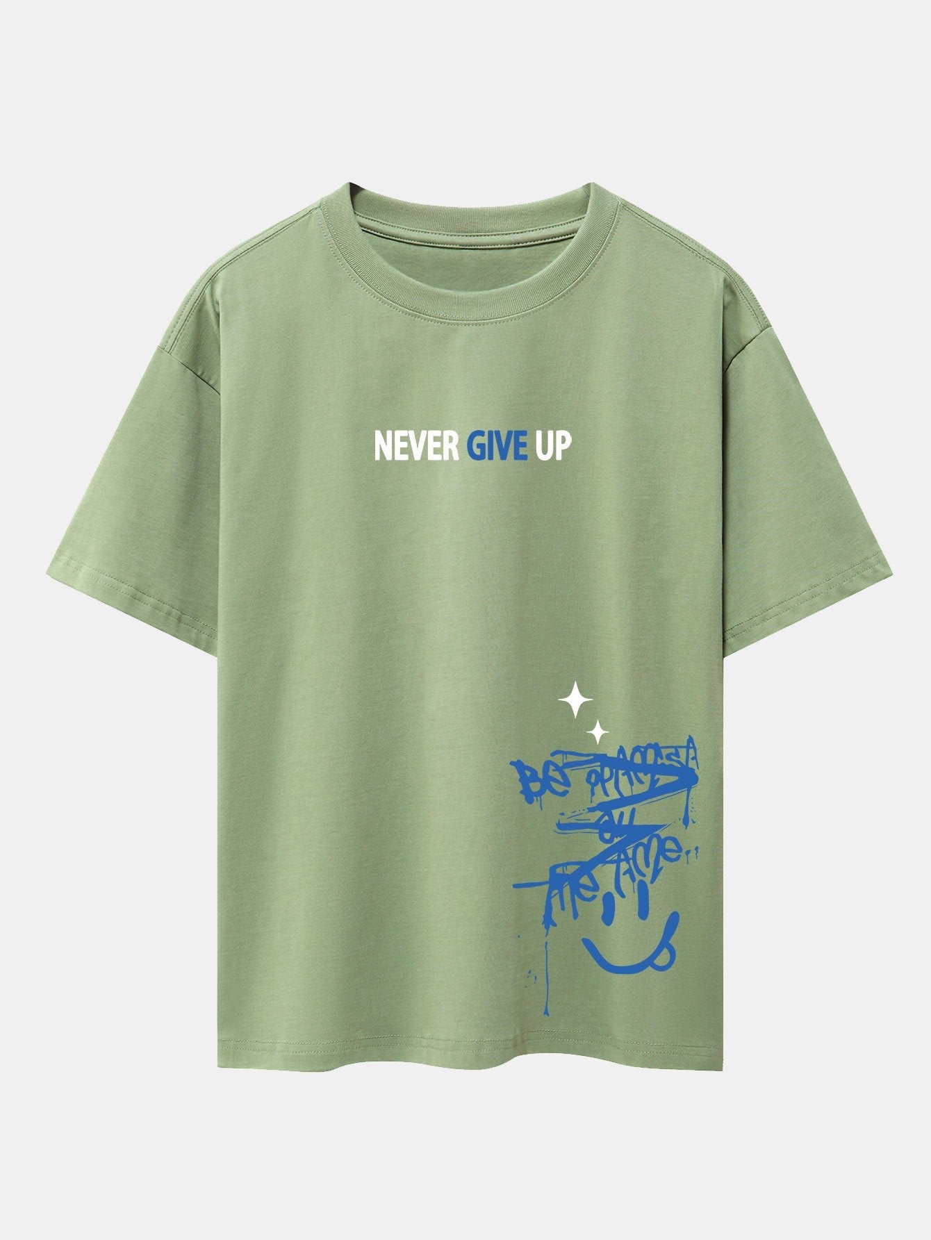 Never Give Up Smiley Face Graphic Oversized Drop Shoulder T-Shirt