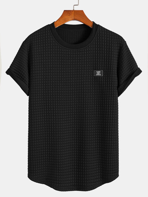 Short Sleeve Waffle Knit T-Shirt with Arc Hem
