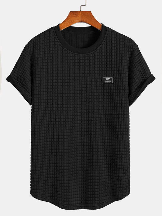 Short Sleeve Waffle Knit T-Shirt with Arc Hem