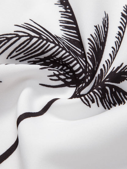Button-Up Shirt with Palm Tree Print & Striped Swim Shorts