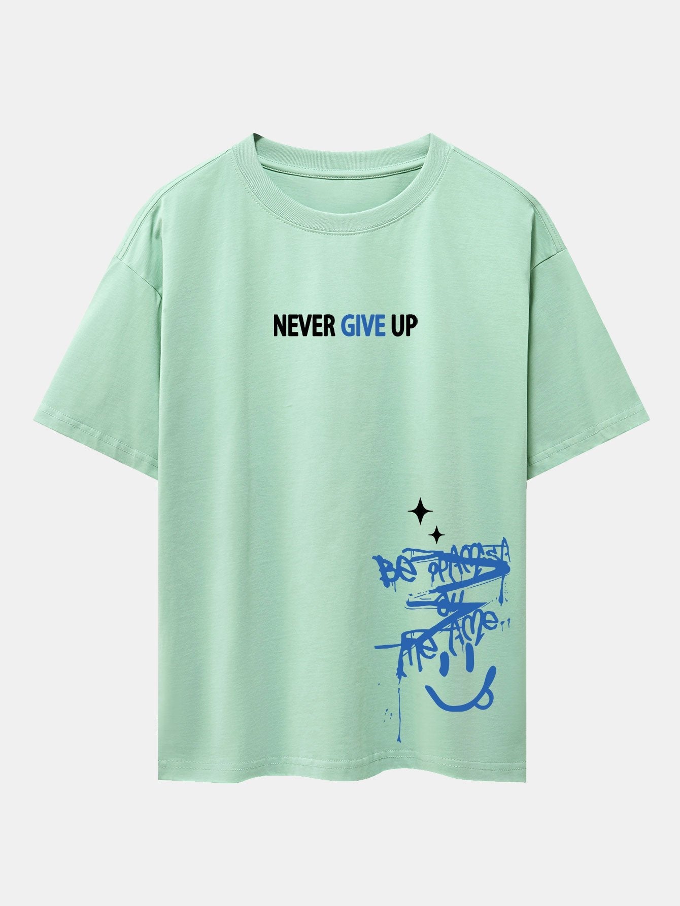 Never Give Up Smiley Face Graphic Oversized Drop Shoulder T-Shirt
