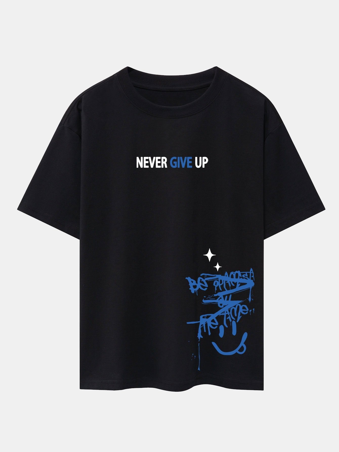 Never Give Up Smiley Face Graphic Oversized Drop Shoulder T-Shirt