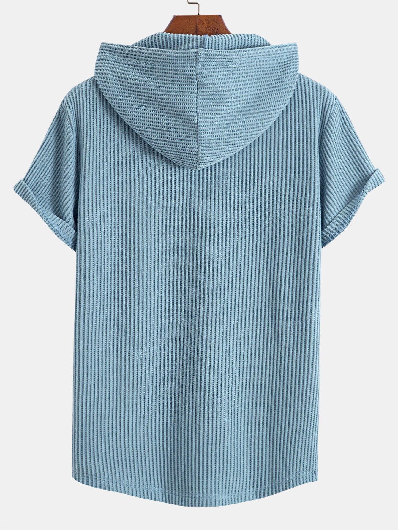 T-shirt con cappuccio in maglia a nido d'ape, orlo ad arco e pantaloncini a nido d'ape con coulisse