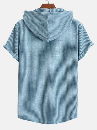 T-shirt con cappuccio in maglia a nido d'ape, orlo ad arco e pantaloncini a nido d'ape con coulisse