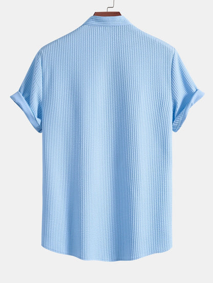 Ribbed Stand Collar Shirt with Muscle Fit