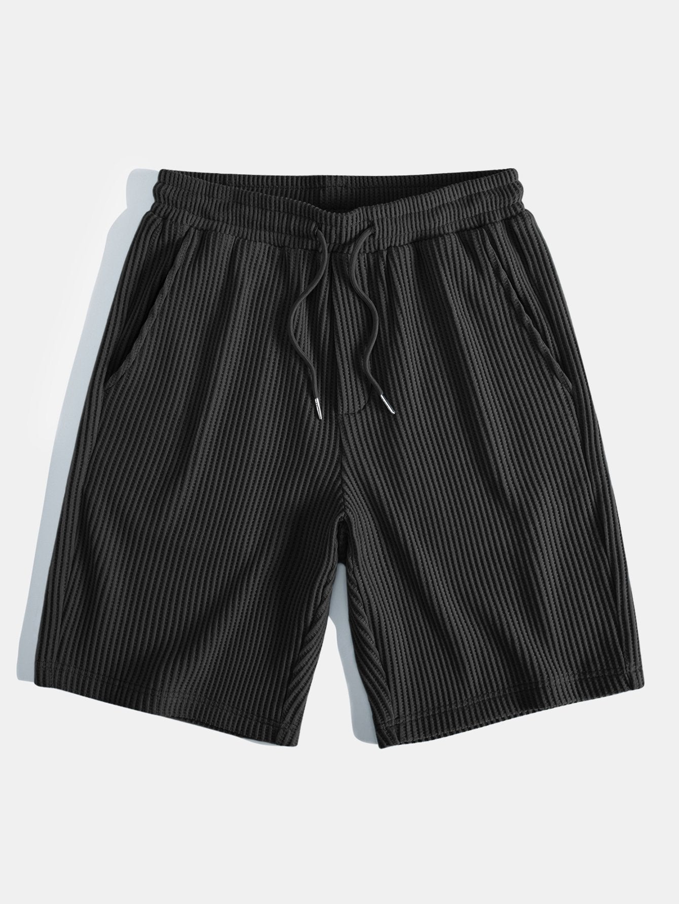 Waffle Knit Hooded T-Shirt with Arc Hem & Drawstring Waffle Shorts
